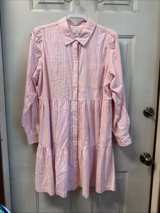 crown & ivy Dresses & Skirts - crown & ivy Pink Striped Long-Sleeve Tiered Shirt Dress